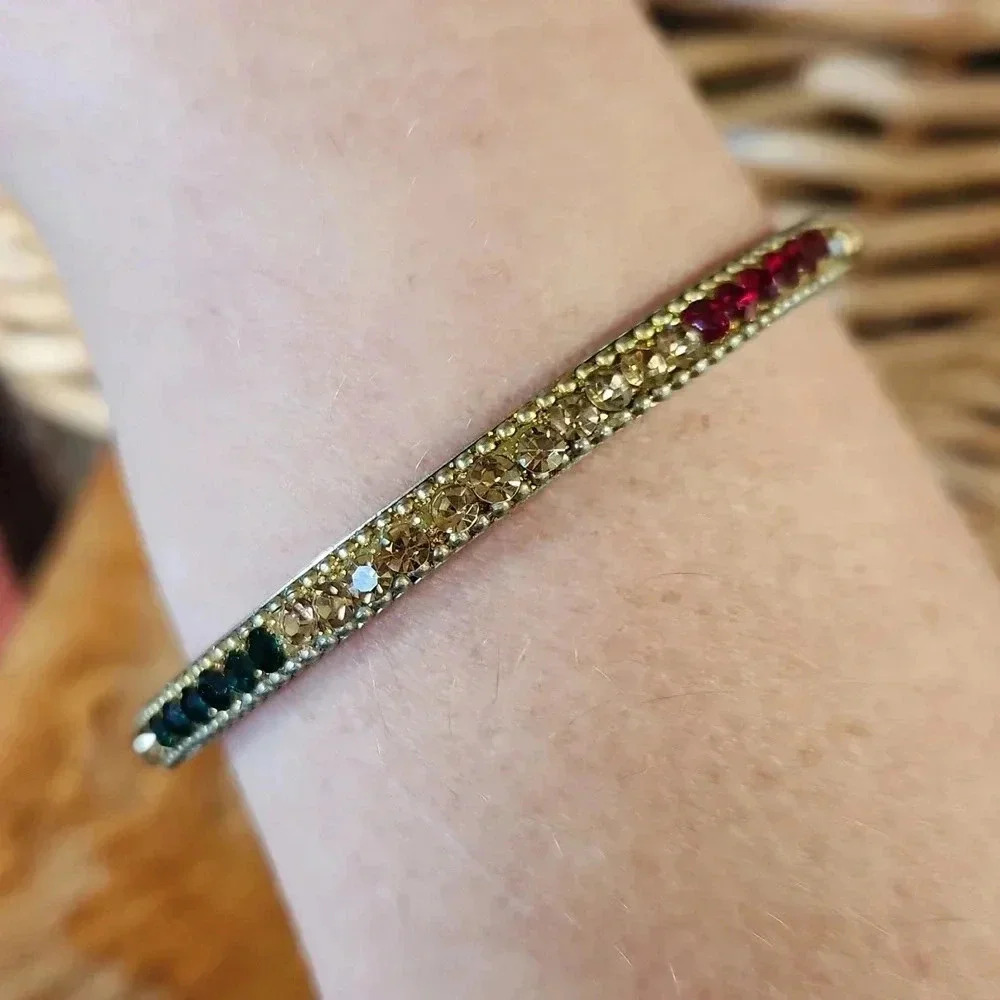 Green Tan Red Rhinestone Bangle‎ Bracelet